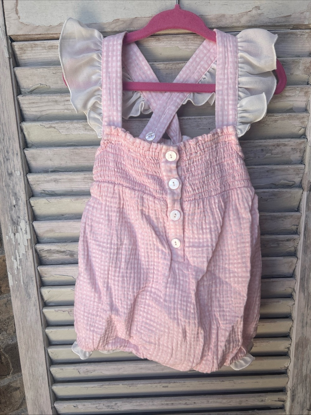 Love and Grow Clothing Pink Gingham 2T Pink White  Toddler Romper.